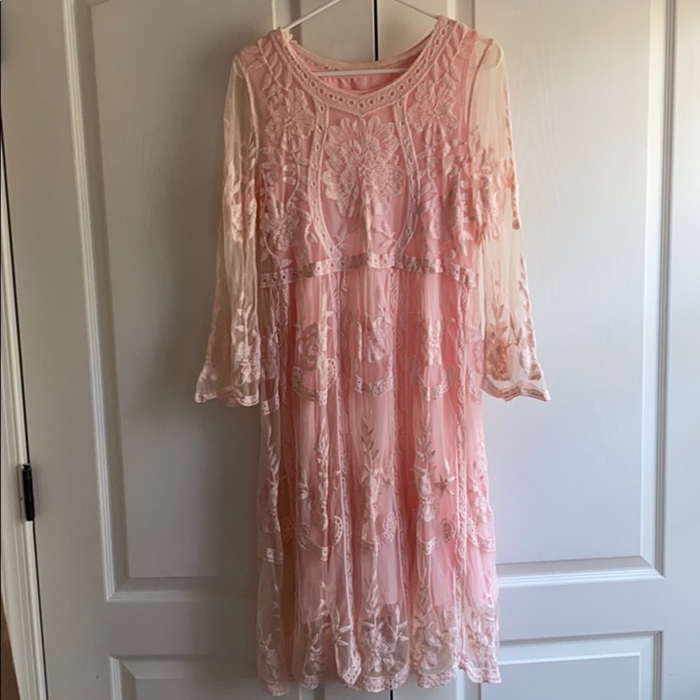 Pink lace dress with pink slip
